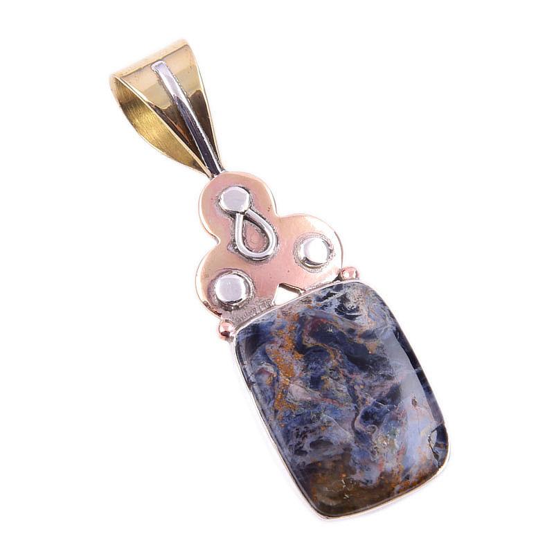 Pierre Pietersite Naturelle Argent Sterling Massif 925 Bicolore Pendentif 1.50" g0P92
