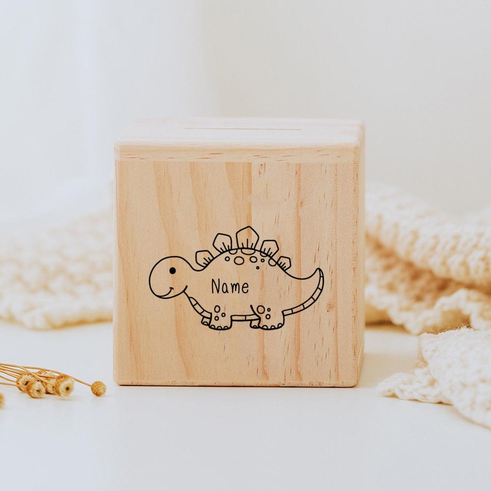 Personalized Children's Money Box Wooden Cute Dinosaur Piggy Bank with Name Baptism Gift New Baby Gifts Wooden Money Box