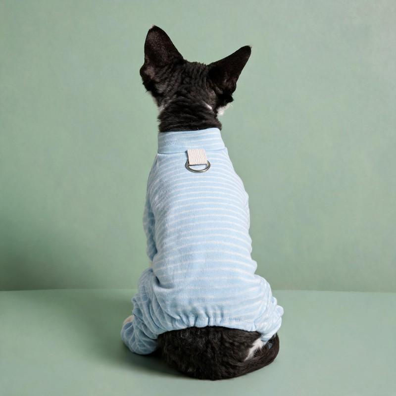 Pet Soft Warm Pajamas With Blue Stripes Hairless Cats Dogs Comfortable Indoor Wear