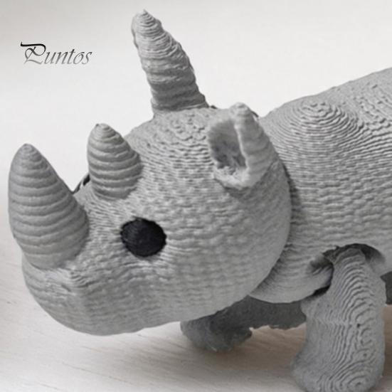 Movable Rhino Figurine 3D Printed Knitted Rhinoceros Figurine, Mini Fidget Toy with Desktop Accessory Joints, Wild Animal Collectible Figure for Desk