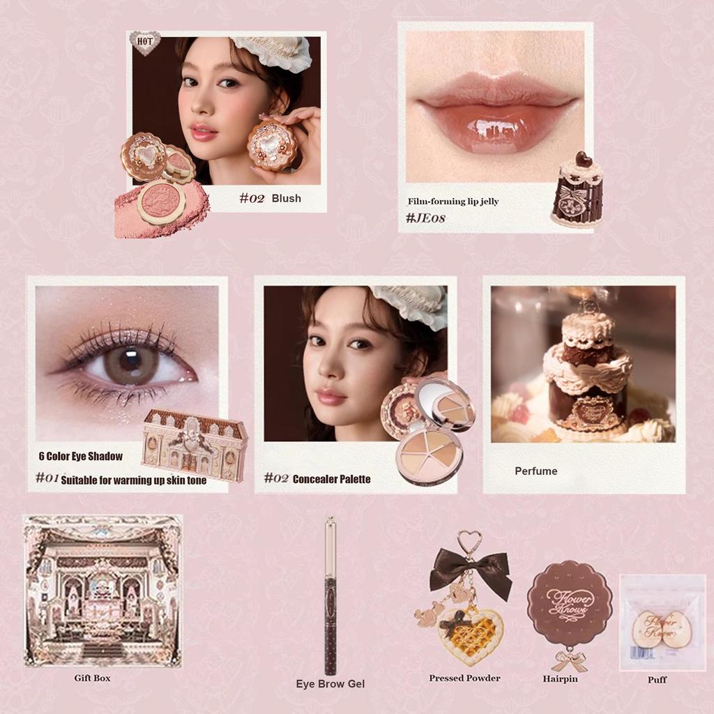 Flower Knows SWEETIE BEAR Make-up Box Geschenkset All-in-One Parfüm Schimmernde Lidschattenpalette Rouge Lippen-Gelee Box 10 STÜCK