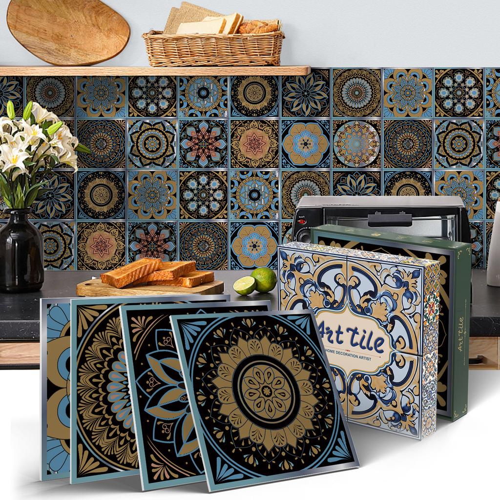 Mandala European Style Tile Self-Adhesive Wall Sticker, Bedroom Kitchen Waterproof And Oil-Proof Wallpaper Pet Wallpaper Tile Sticker