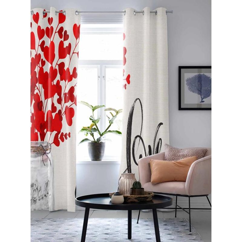 Valentine'S Day Love Flower Glass Bottle Window Curtains for Living Room Bedroom Curtain Modern Kitchen Blinds Drapes Curtains