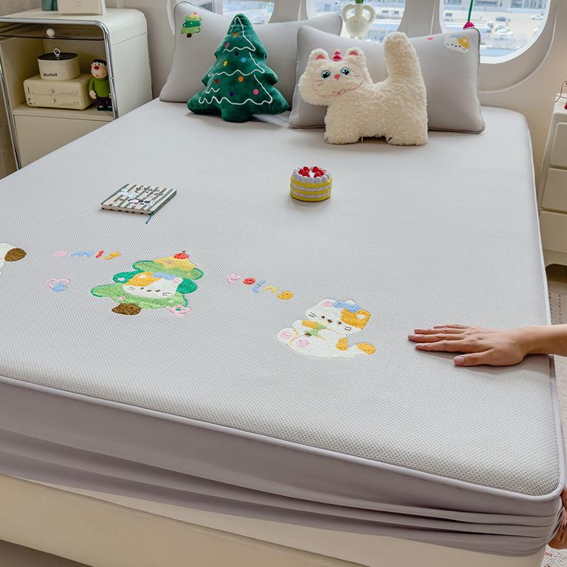 Class A Colored Velvet Cotton Towel Embroidered Padded Mattress 3Pcs Single-Piece All-Inclusive Mattress Cover Simmons Mattress Cover