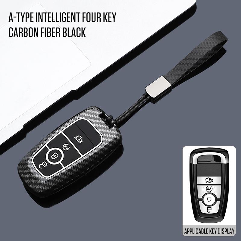 

Carbon Fiber Smart Key Fob Case Cover Chain For Ford Fusion F150 Explorer Mondeo Edge Mustang Focus Lincoln Continental Corsair