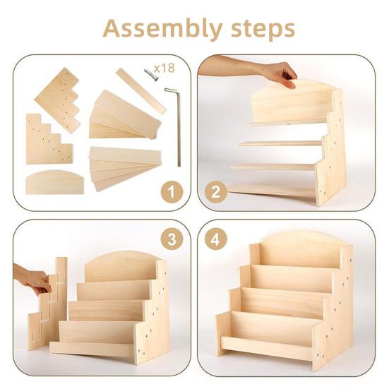 Greeting Card Display Stand High Stability Easy To Install Multipurpose 4-Tiered Wooden Organizer Rack Photos Brochure Holder