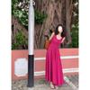 Summer New Retro Rose Red U-neck Suspender Sleeveless Long Skirt Waist Thin Big Swing Dress