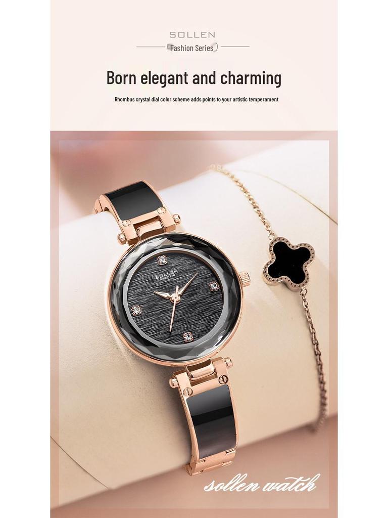 SOLLEN Women's Elegant Slim Band Quartz Watch - Minimalist Korean Style