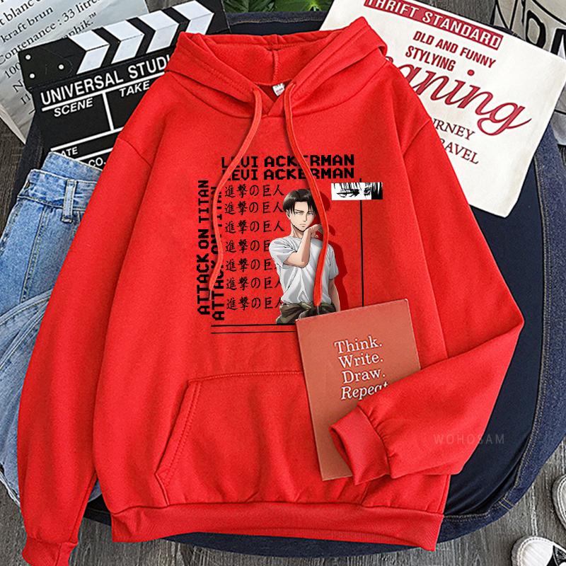 Japonské anime Attack on Titan Levi Grafické tištěné mikiny s kapucí pro muže a ženy Manga Mikiny nadměrné velikosti Mikina Harajuku Pánská streetová móda
