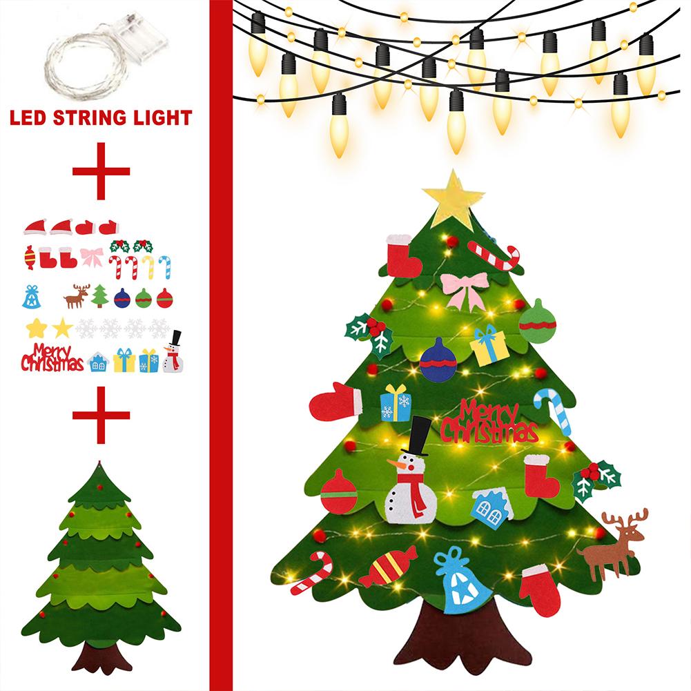 Diy Felt Christmas Tree Set Holiday Atmosphere Creative Christmas Decoration (with String Lights)