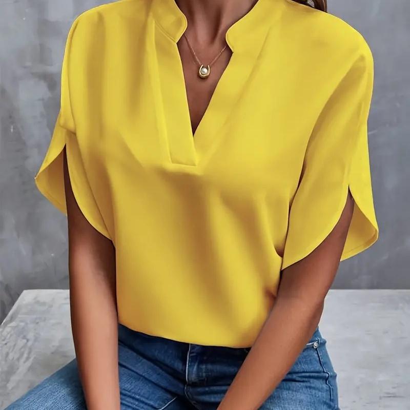 Women's V Neck Short Sleeve Loose Blouse Casual Summer Top
