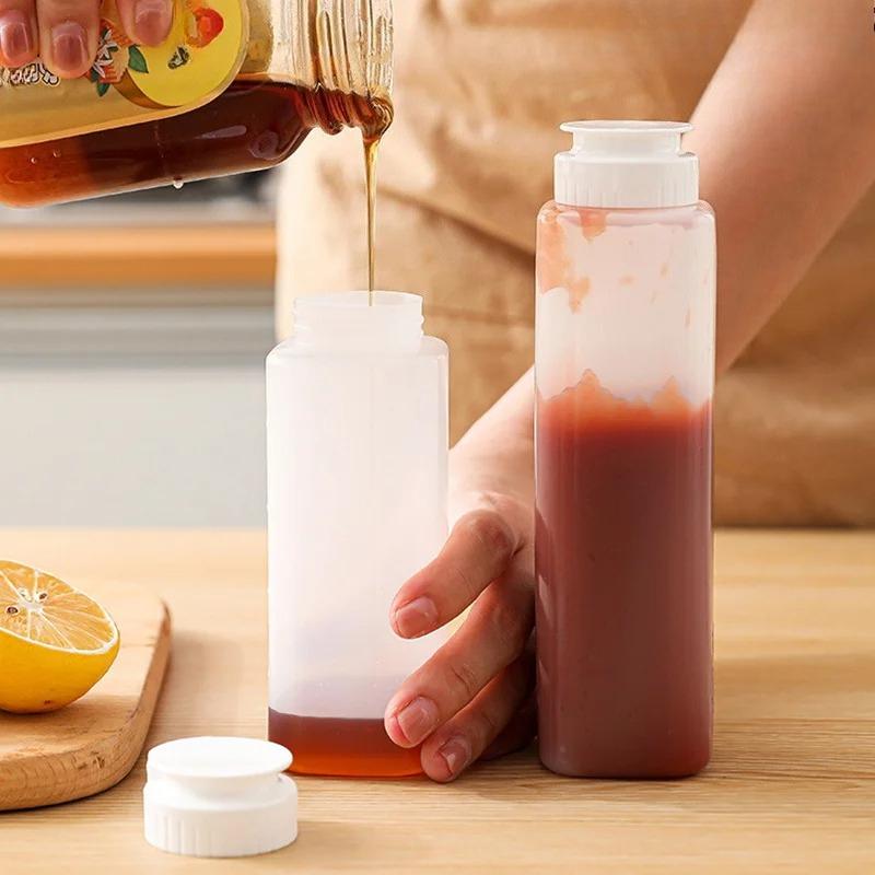 200/300ml Leak Proof Squeeze Sauce Bottle with Visible Scale Controlled Quantity for Soy Sauce Vinegar Honey Condiment Dispenser