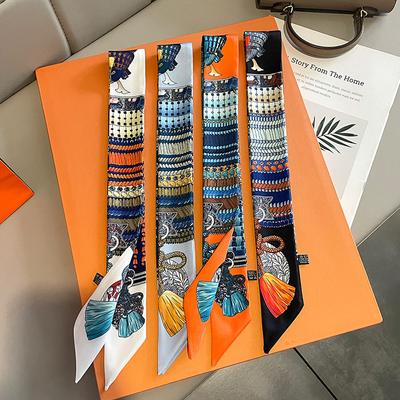 Nuova Moda Retro Pinrt Borsa Lusso Designer Donna Foulard di Seta Copricapo Cravatta Lunga Sottile Foulard Nastro Accessori Estate