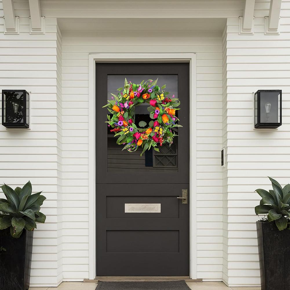 Floral Wreath Artificial Spring Wreath Handmade Wreath Minimal Upkeep Realistic Emulation Silk Wreath Design 10 Inches