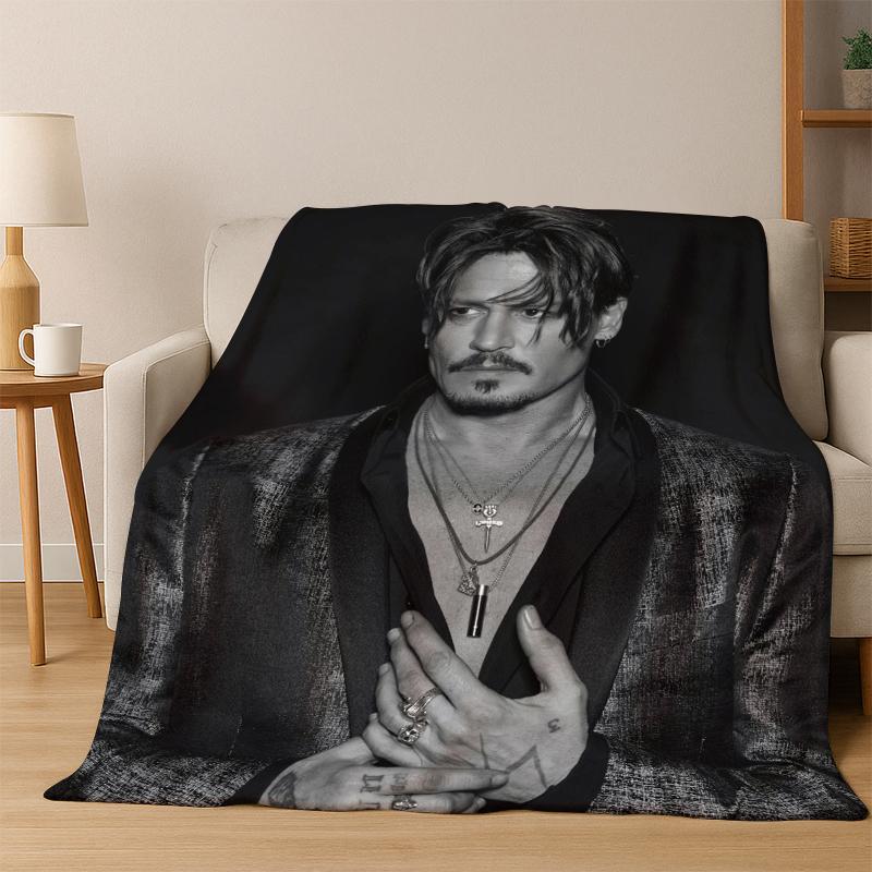 Hübscher Johnny Depp Star Flanelldecke Weiche Warme Decke Überwurfdecke für Schlafzimmer Wohnzimmer Bett Reise Picknick Geschenk Kind