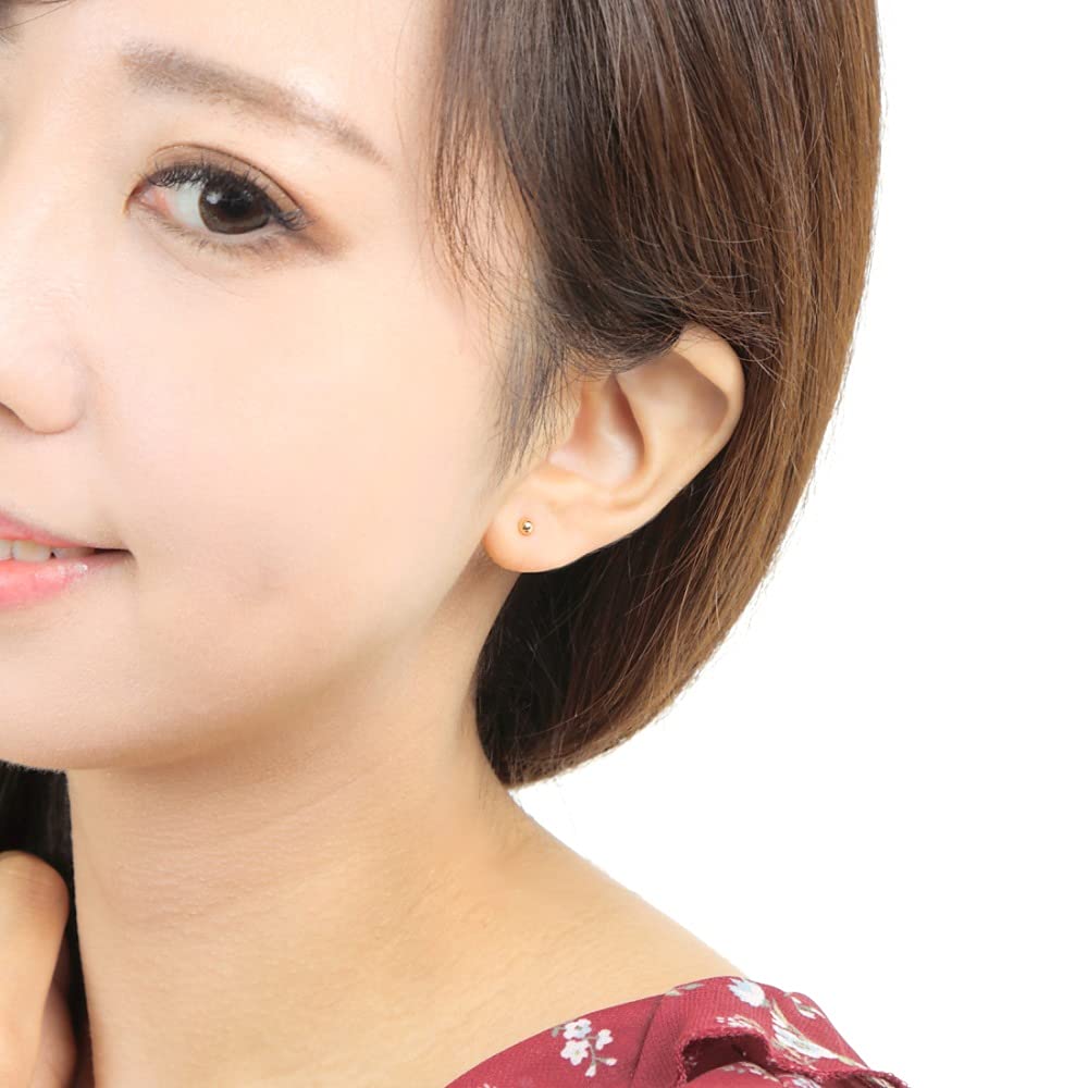 Goods 18K K18 Round Single 1 18k [Happy Shop] Earrings, Ball, 3mm, Gold, Simple, Men's, Women's, Ear, Piece, Classic,