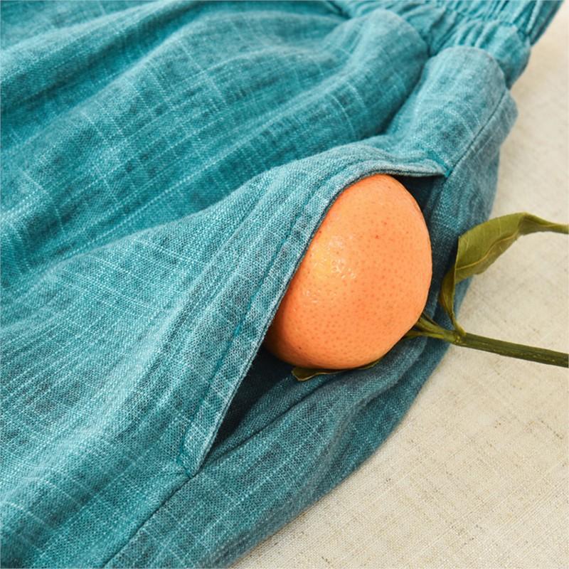 Johnature Women Vintage Linen Bloomers Pants Solid Color Warm Elastic Waist Autumn Winter  Losoe Women Warm Pants