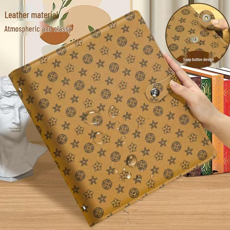 Family Document Storage Bag: Leather Magnetic Buckle A4 Album for Certificates, Receipts & Documents