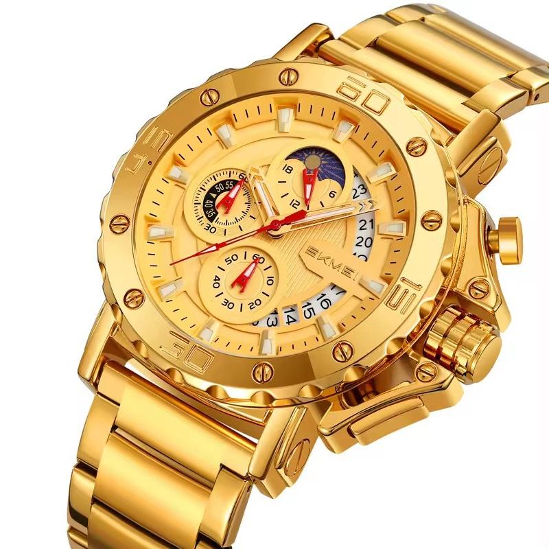 Luxury Quartz Waterproof Watches Multifunction Date Display Watch for Men Luminous Hands Stainless Steel