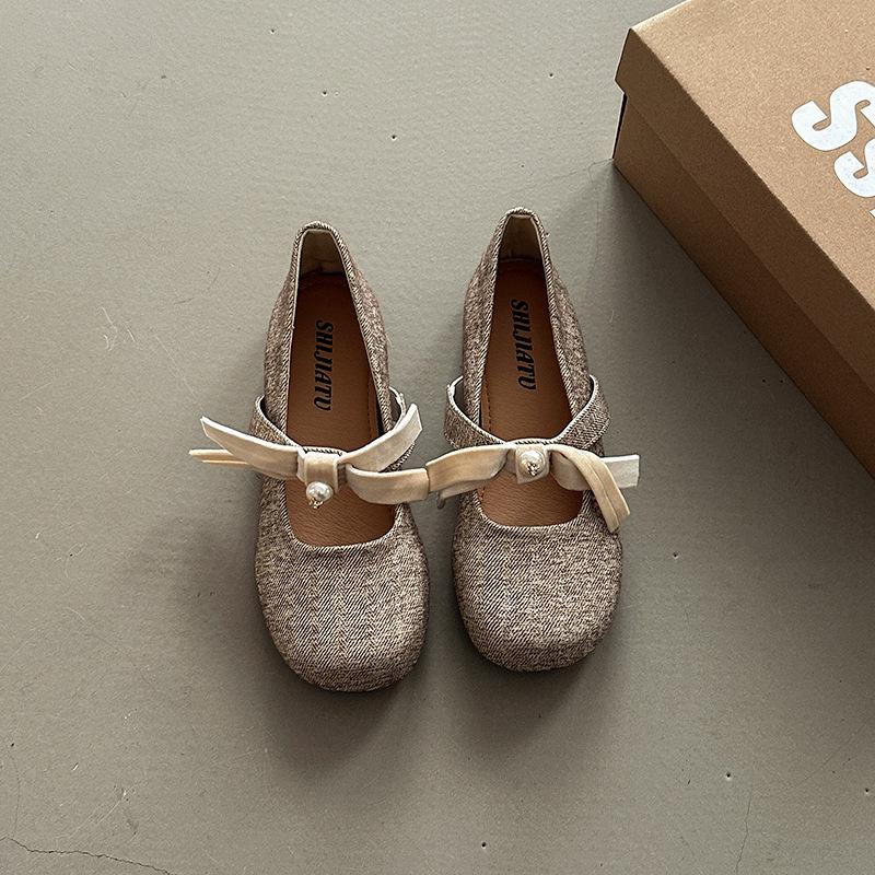 Pearl bow word Mary Jane shoes women's summer new thick heel single shoes women's shoes
