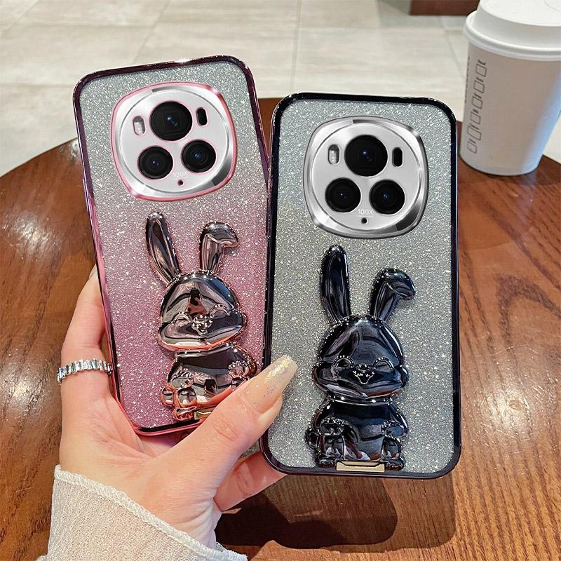 For Honor Magic6 Pro 5G Case PC+TPU Glitter Rabbit Kickstand Phone Cover