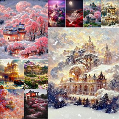 Wolkenmeer Schloss Traumlandschaft Persönlichkeit DIY Vollbohrer Diamant Dekoratives Gemälde