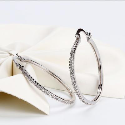 925 Sterling Silver Big Circle Inlaid Zircon Earrings for Women,s925 Silver Women's Circle Shiny Model Earrings,17mm-40mm 5 Size