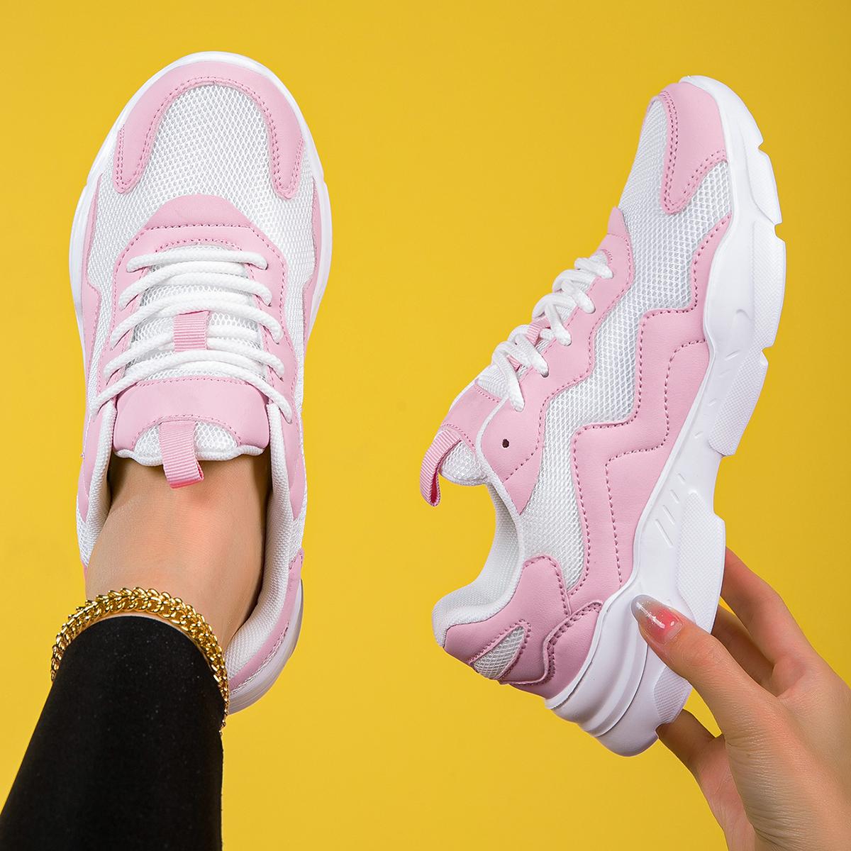 Кроссовки Женская обувь Женская обувь для отдыха на открытом воздухе Женская повседневная обувь на шнуровке Женская обувь 35 розовый