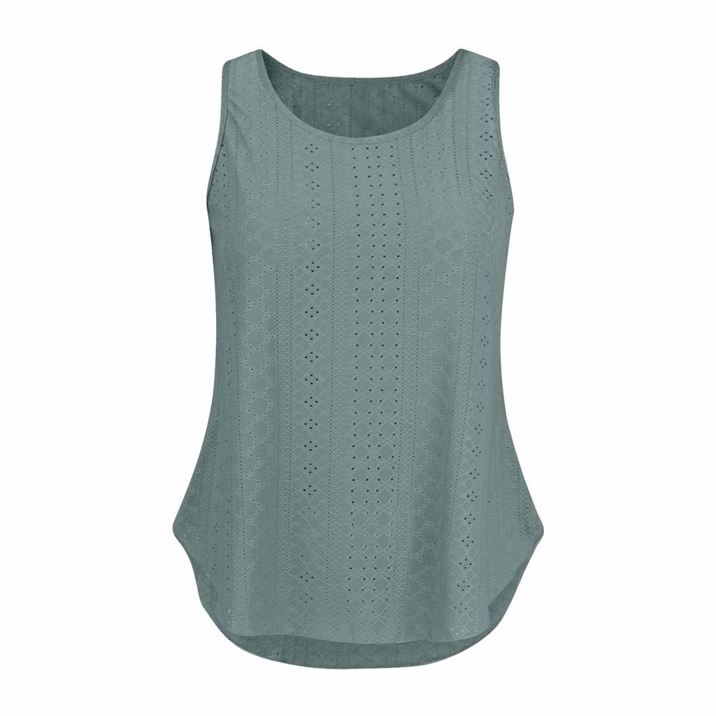 Sleeveless Eyelet Lace Tank Top for Women Casual Summer Scoop Neck Loose Fit Blouse Hollow Out Lightweight Shirt