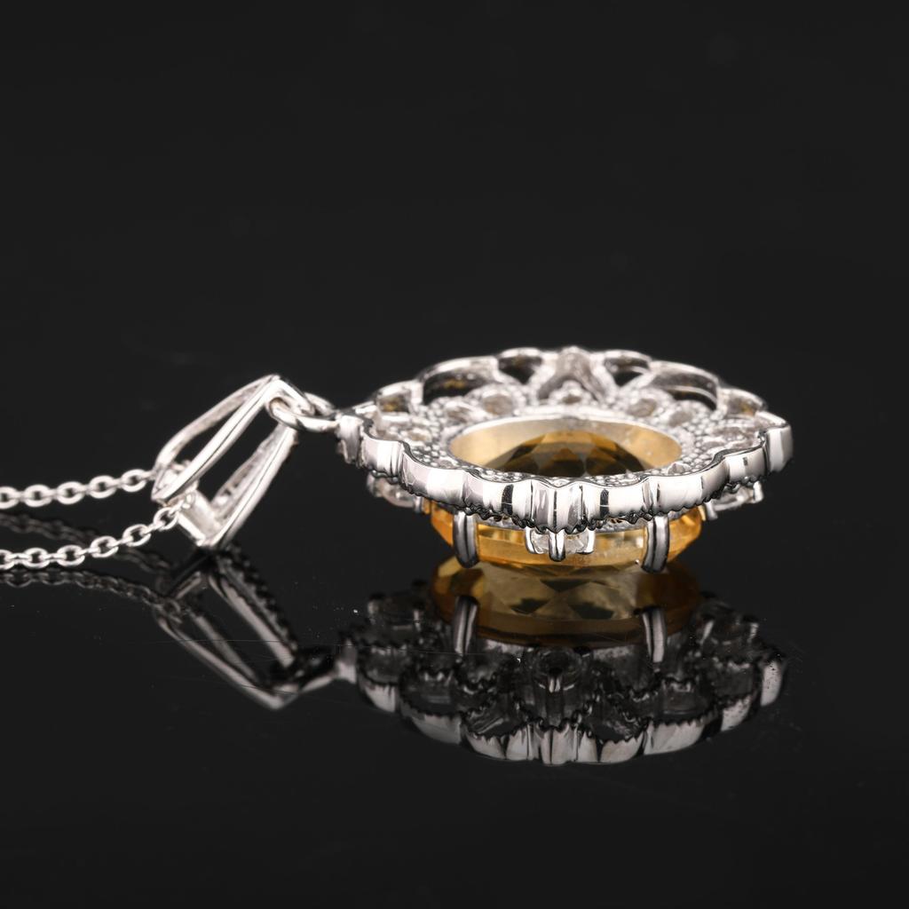 Amethyst & Citrine Pendant 925 Sterling Silver Rhodium Gemstone Jewelry Gift for Her
