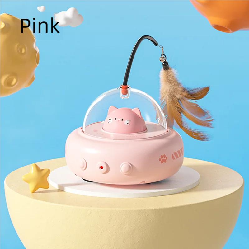 

Rechargeable Electric Cat Teaser Toy with Feather Wand Interactive Sensing Pet Toy for Chasing And Hunting розовый