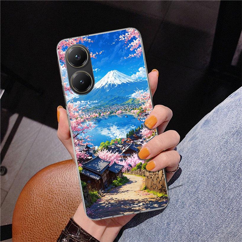 Japanese Cherry Mount Fuji Phone Case For Xiaomi Poco X7 X6 X5 Pro F7 Ultra Redmi 15C 15 13C 13 12C 12 10 10A 10C 9 9A 9C 9T Cov