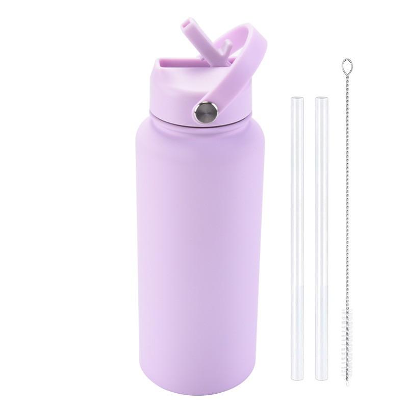 1L Stainless Steel Vacuum Insulated Water Bottle With Handle Straw Lid Outdoor Sports Travel