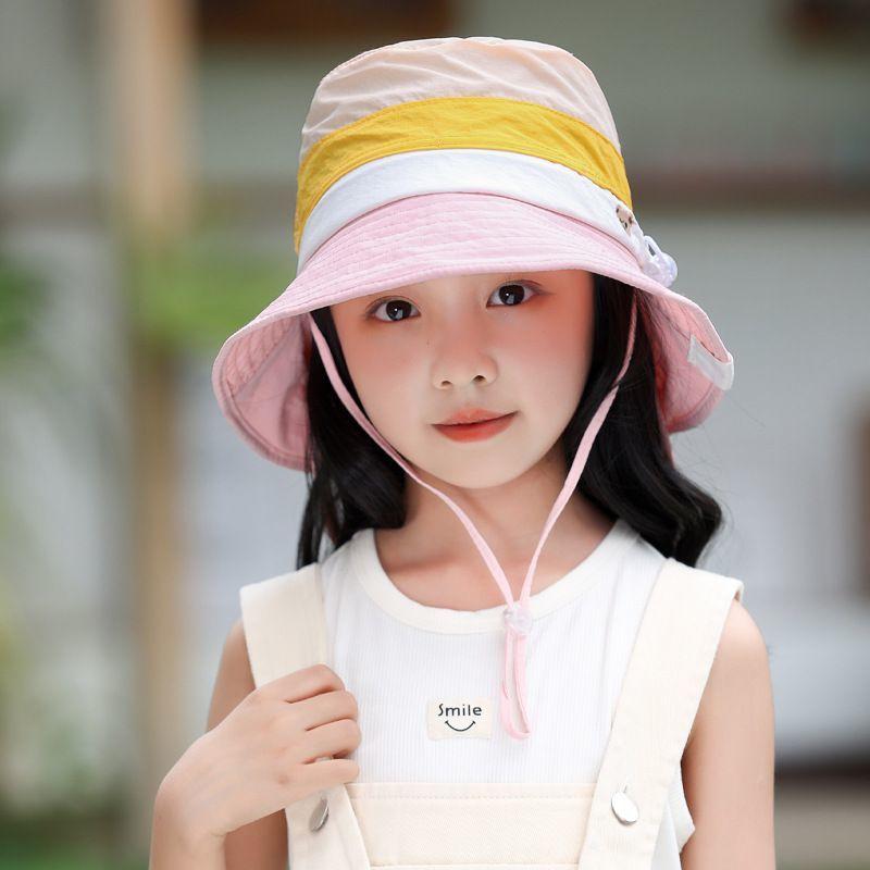 Girls Summer Thin Foldable Sun Hat With Neck Flap UV Protection Fisherman Cap For Kids Outdoor Beach Shade