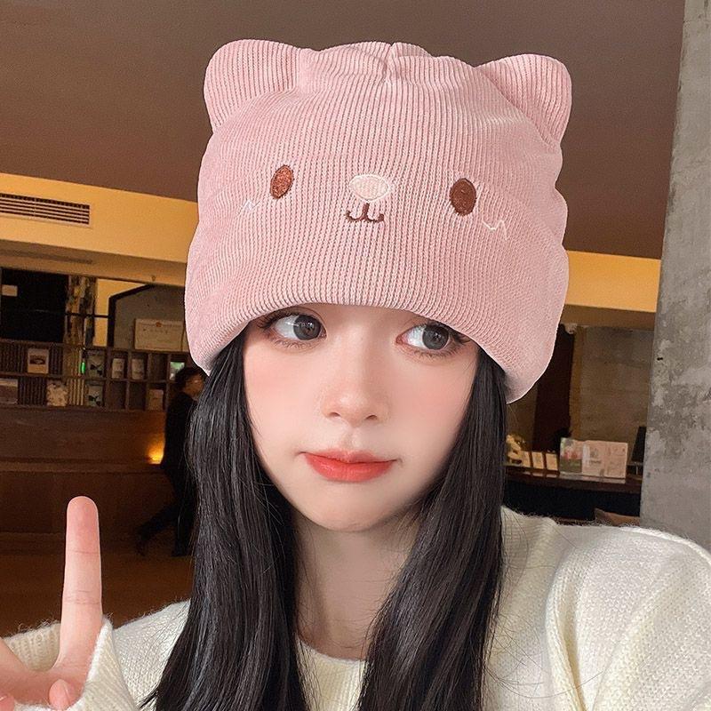 Autumn and winter thin big head circumference hat cartoon cute rabbit ears confinement stack hat warm cover cold hat
