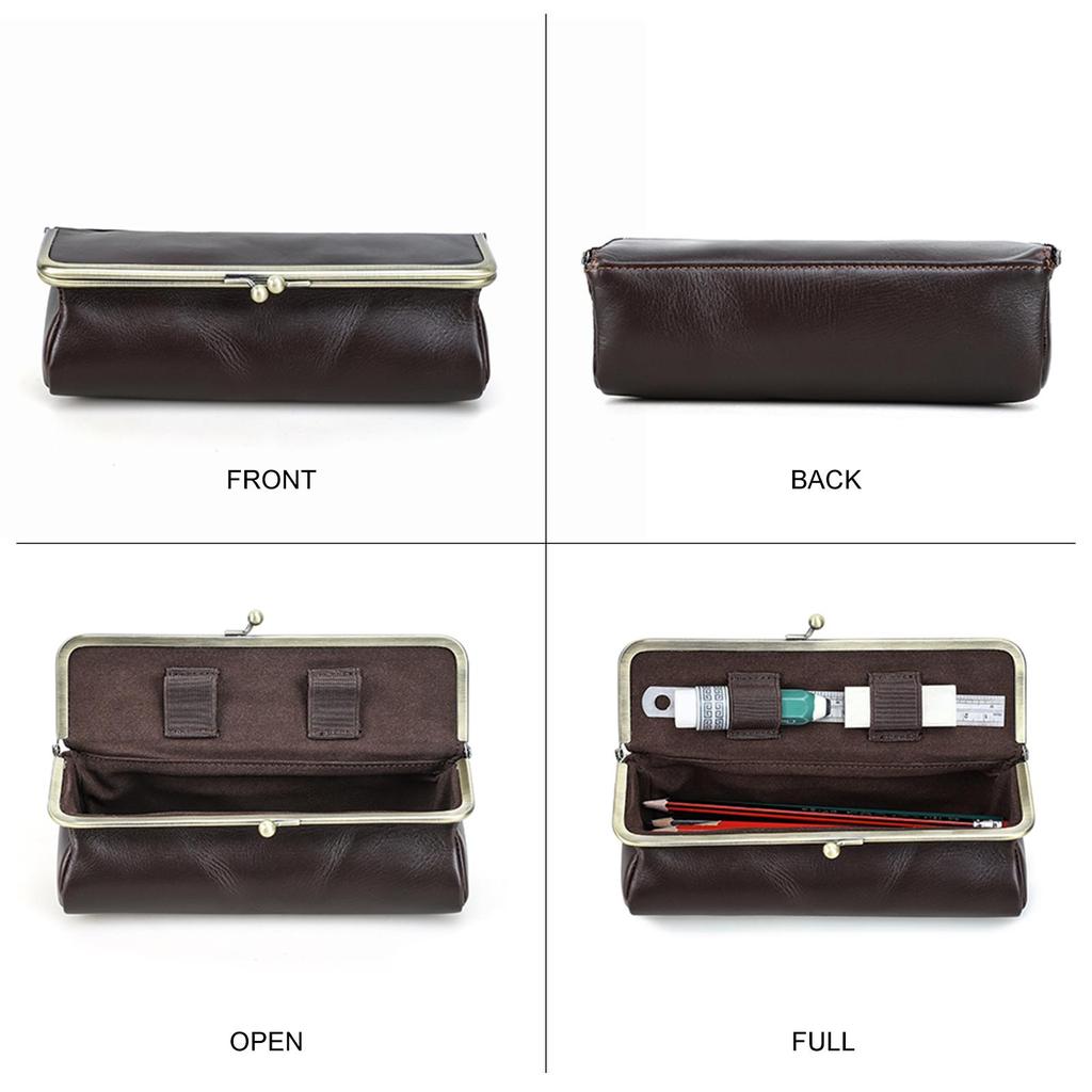 CONTACTS Federmäppchen aus Vollnarbenleder mit Kussverschluss Stifteetui Vintage Sonnenbrillenhalter Brillenetui Kleine Kosmetiktasche Reise-Organizer-Tasche