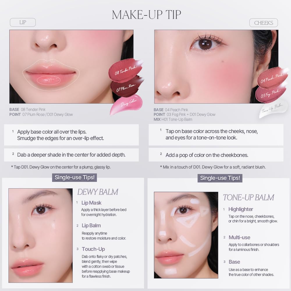 Heart Percent Dote On Mood Custom Lip Cheek Fog Pot Lip Color M03 Fog Pink & Single, Multi-Use & Blush,