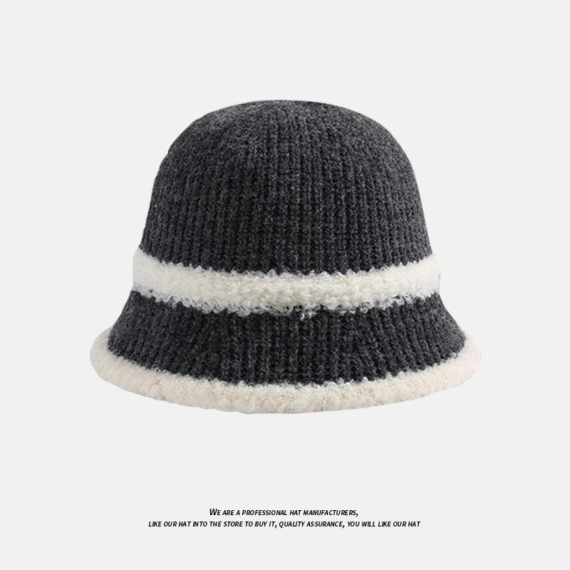 Bucket hat knitted bucket autumn and winter thermal hat children simple face small leisure basin hat