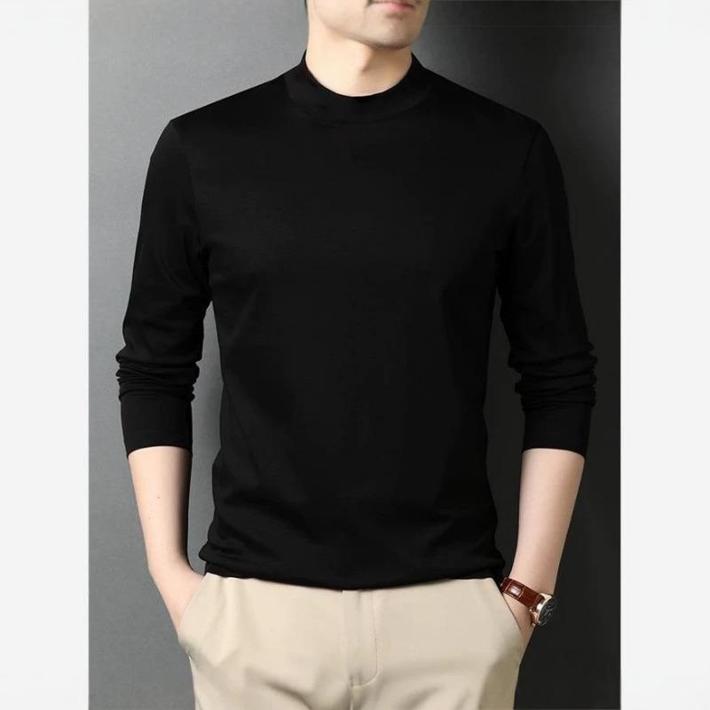American Style Half High Neck Cotton Long Sleeve T Shirt Men Casual Fashion