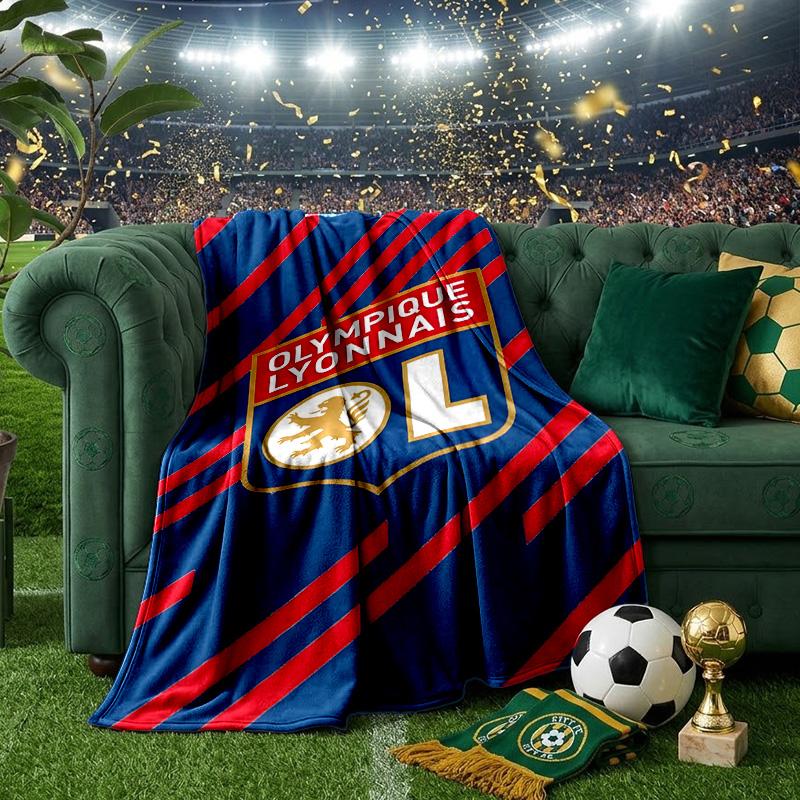 Lyonnais Football Crest Blanket Lightweight Ideal Bedding Blanket Perfect for Travel, Camping, Living Rooms, Offices, Sofas, Fan Christmas Gift