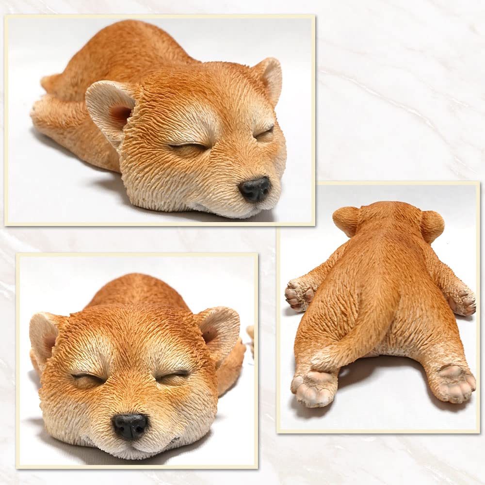 TATOTTE Realistic Dog Figurine Cute Animal Soothing Interior Dog Napping with Artificial Grass Mat - Figurine, Decor, Goods, Gift, Present, Puppy,