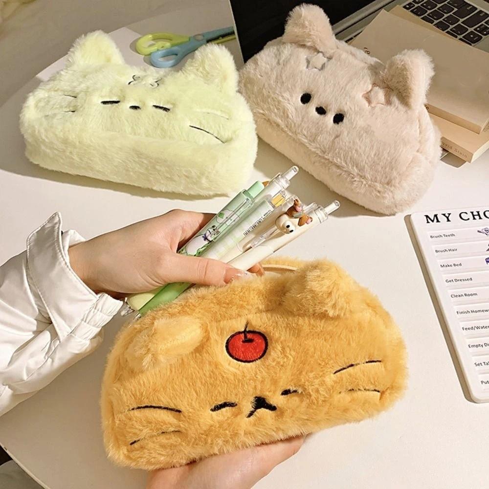 Kawaii Cat Printed Pencil Case Funny Cat Plush Cat Stationer Bag  Student Stationery