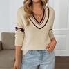 Women's Fashion Casual Fall Winter Stripe Print Long Sleeve V-Neck Sweaters