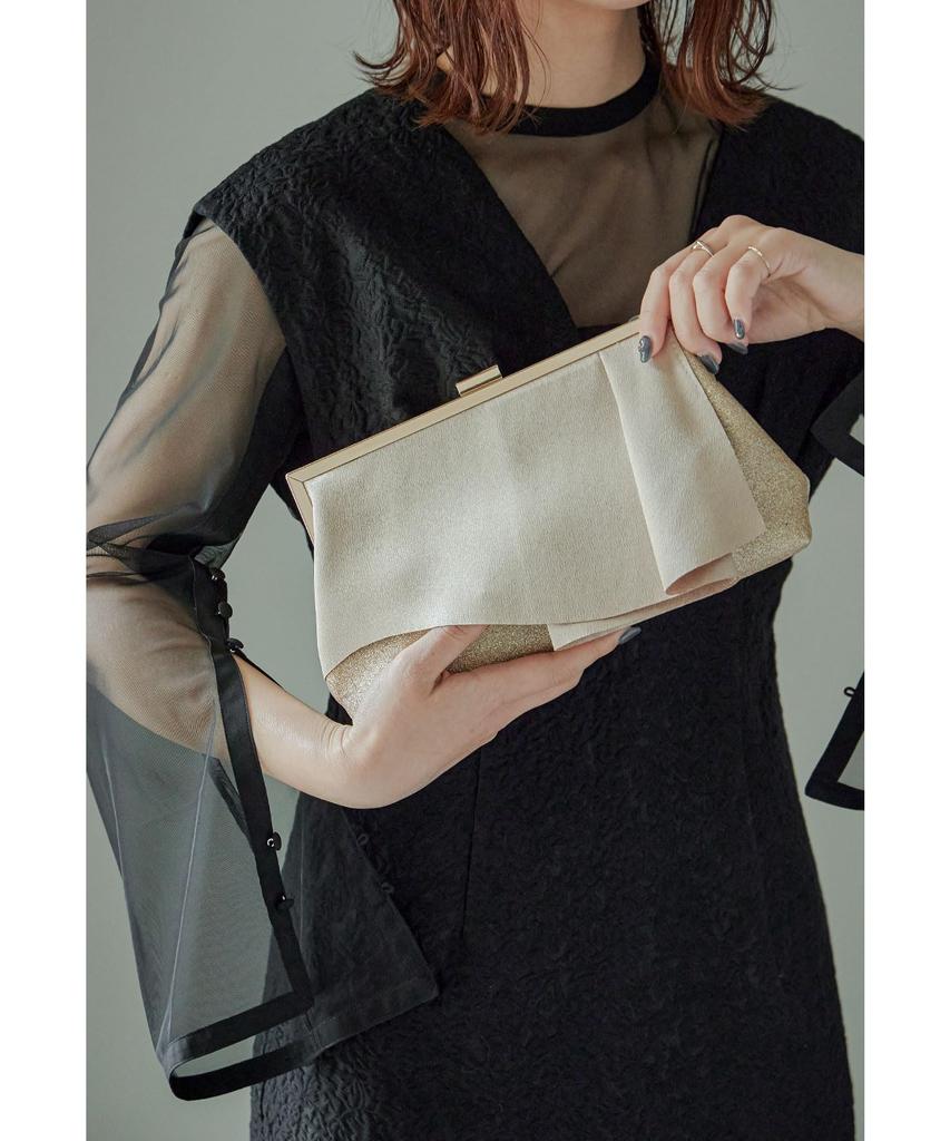 Shiny Tuck Clutch Party Satin F [niana] Bag, Bag, Lamé Handbag, Beige,