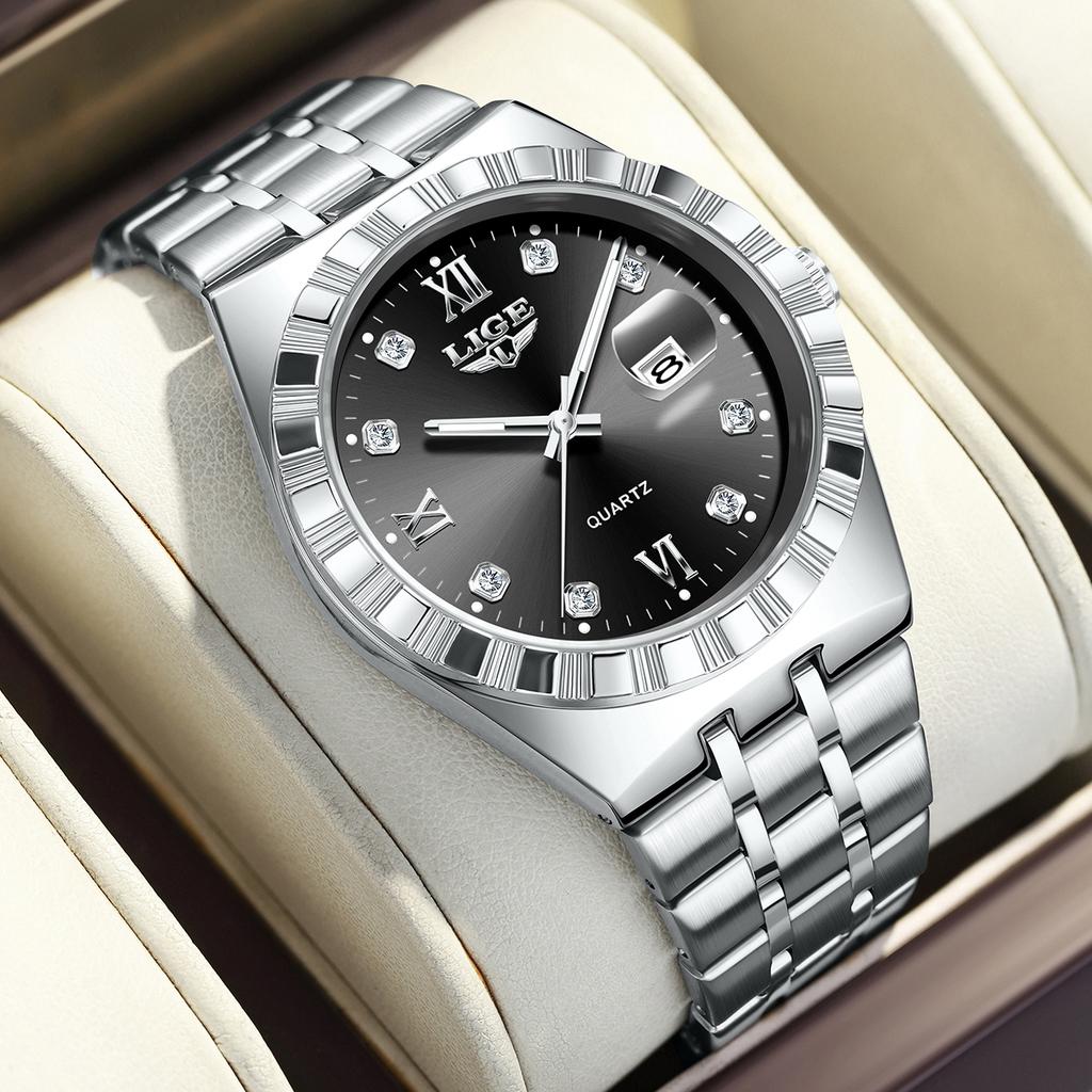 LIGE Top Luxury Quartz Man Watch Fashion Auto Date Waterproof Luminous Stainless Steel Classic Simple Watches for Men Male Gifts