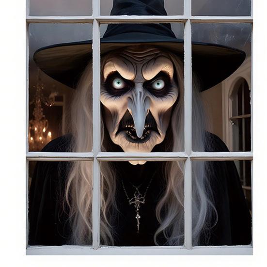 Halloween Window Cover Spooky Ghost Zombie Window Poster Clings Scary Hanging Background Decor for Halloween Party Supplies