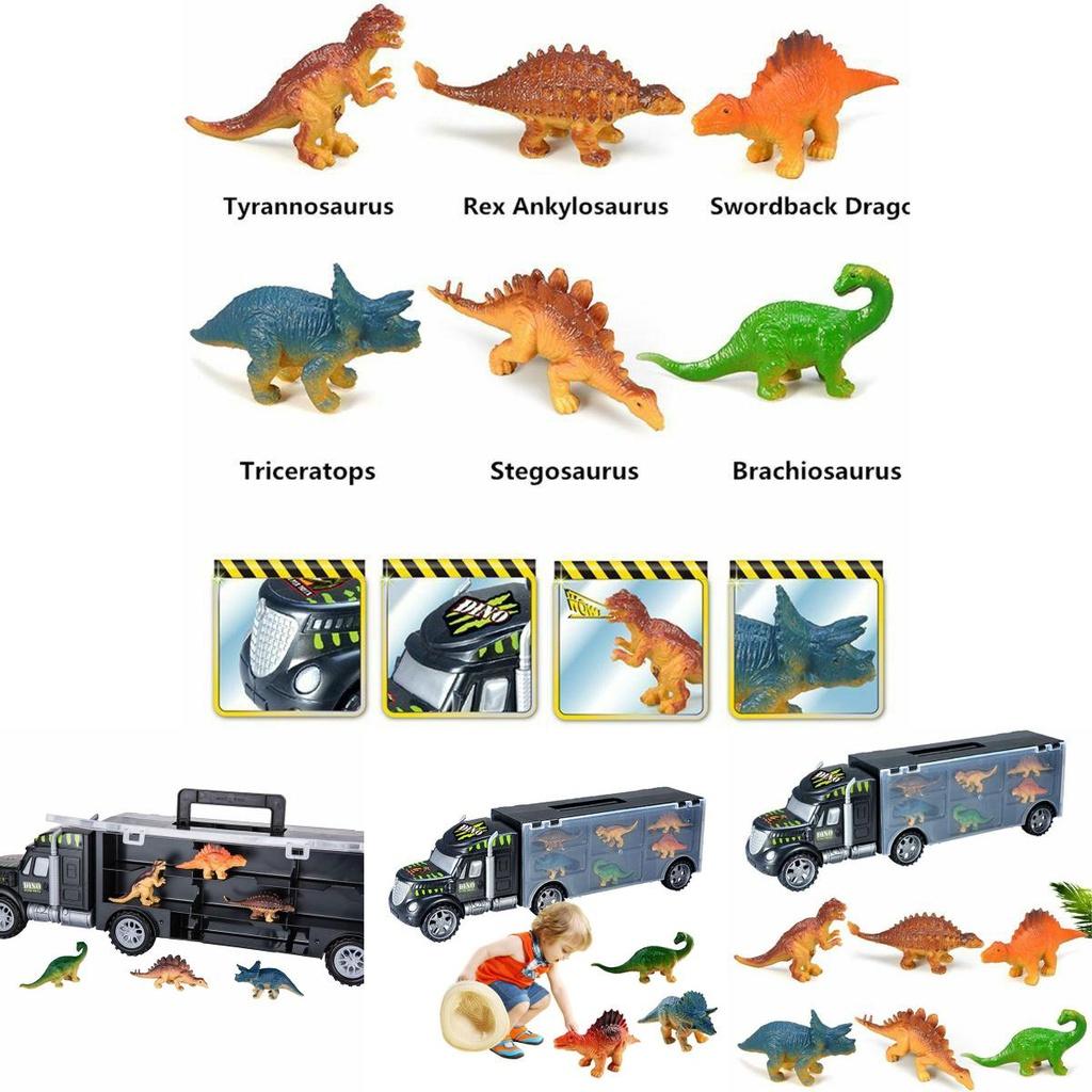 Exciting Dinosaur Truck Carry Case Transporter Dino Figures Playset For Kids Xmas Gift
