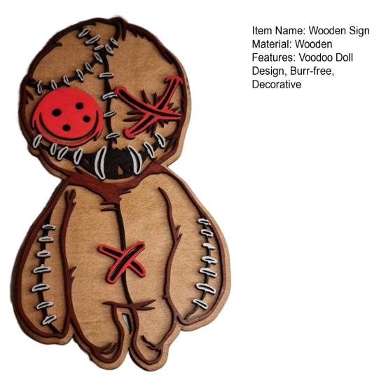 Yousheng Voodoo panenka Dřevěná cedule Strašidelná nástěnná dekorace Rustikální voodoo panenka cedule pro Halloweenskou dekoraci Dveře Stěny