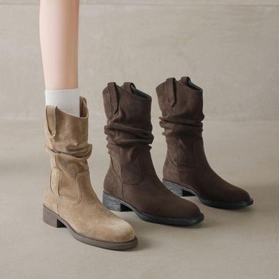 Botas Femininas Estilo Quente Oversized - Outono 2025 Botas Curtas Estilo Cowboy Ocidental de Cano Médio por Merrell