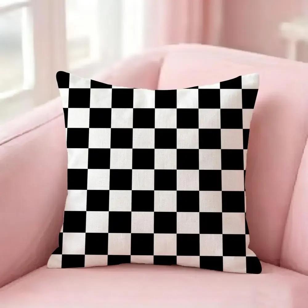 Merchandise Anime Checkerboard Cushion Cover Anti Dustmite Pillowcase Invisible Zipper Silky Short Plush Sofa Cushion Cover